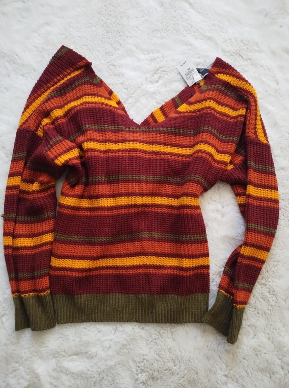 Ashley Stewart Striped Knit Top in Burgundy, Mustard & Olive